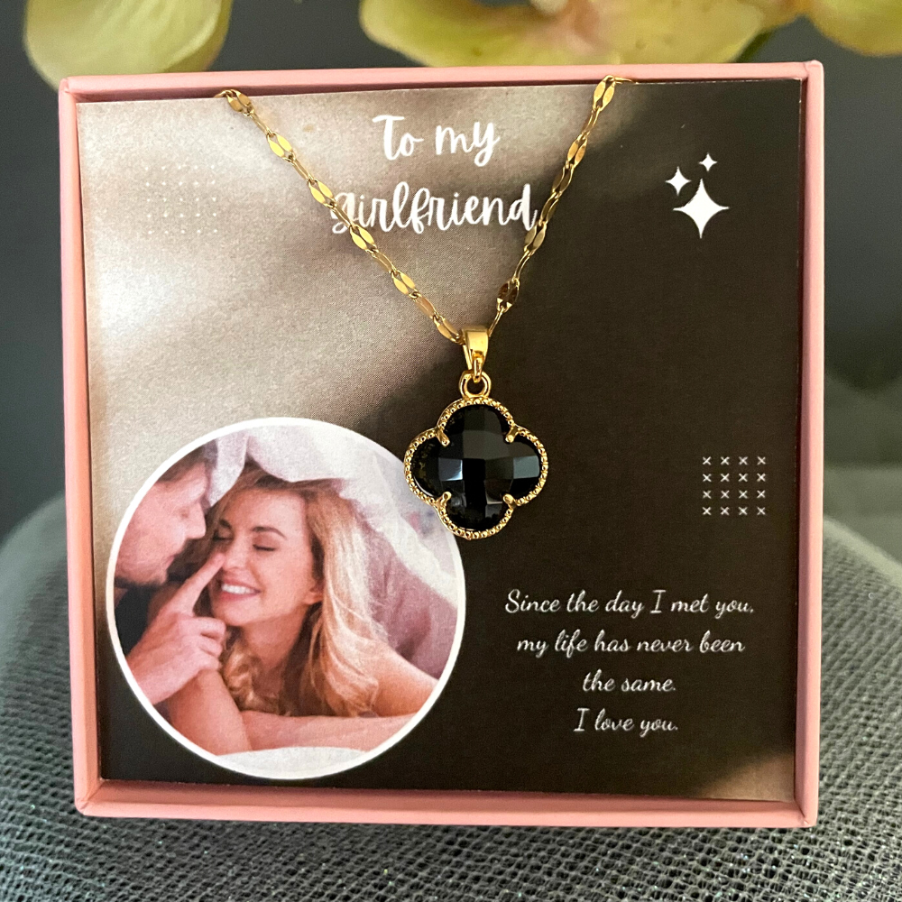 Four Leaf Clover Crystal Necklace 18k Gold Plated Black