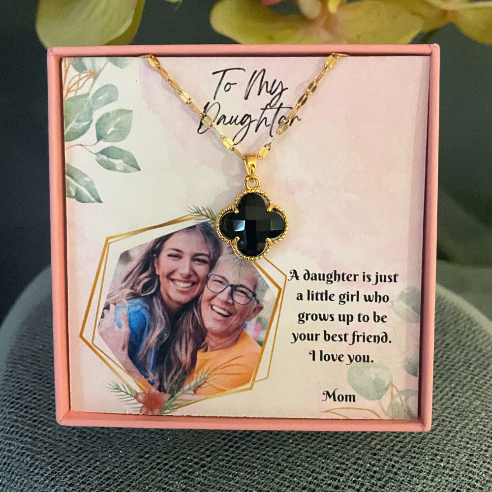 Four Leaf Clover Crystal Necklace 18k Gold Plated Black