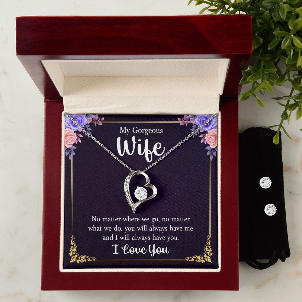 Forever Love Necklace For Wife and Clear CZ Earrings