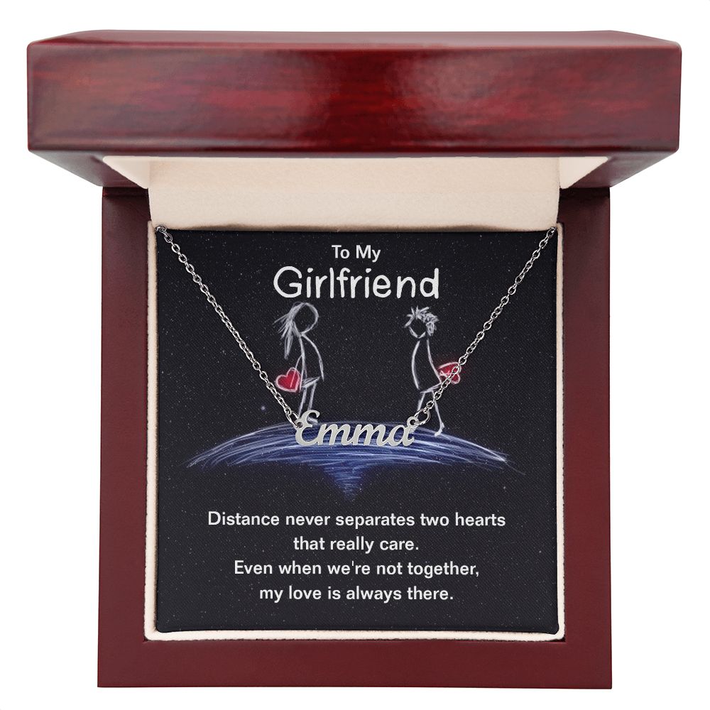 Custom Name Necklace - To My Girlfriend Distance Never Separates Two Hearts