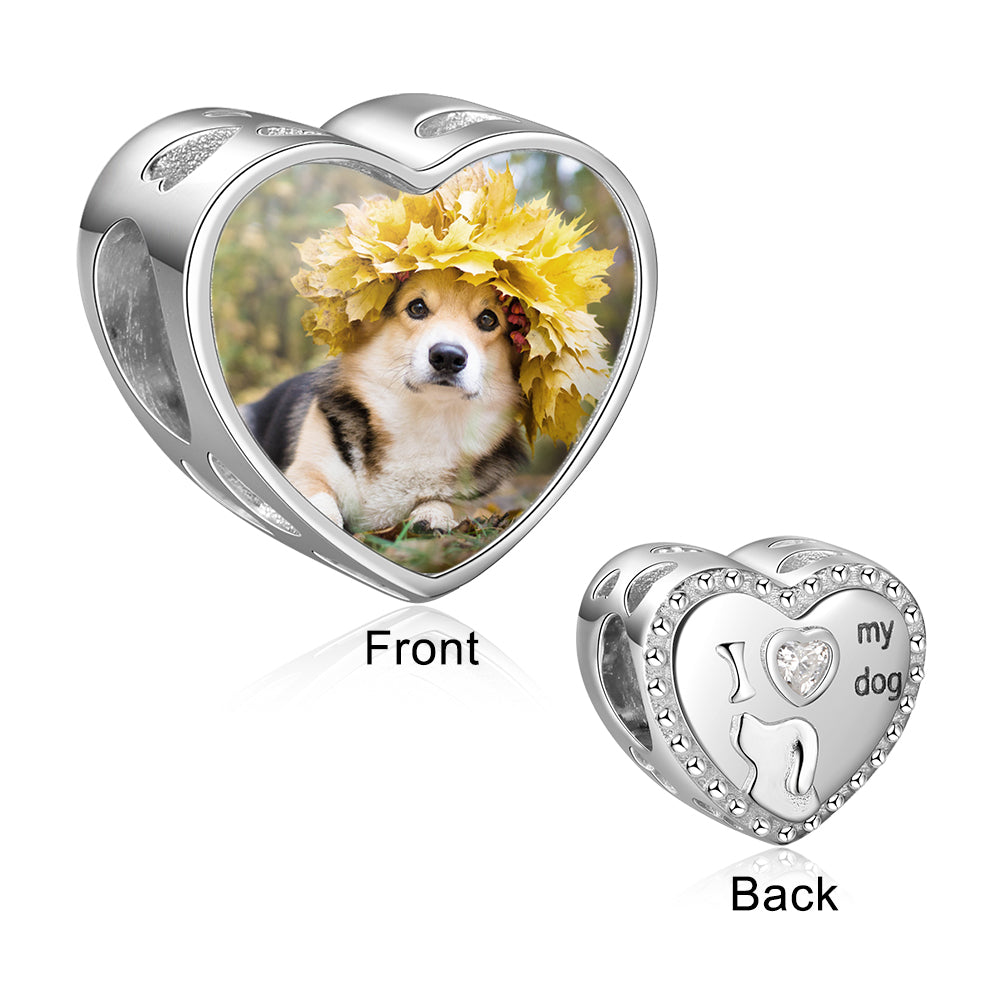 Custom Photo Bracelet Charm - I love my dog