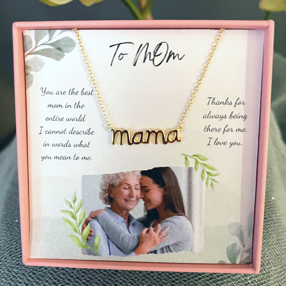 "Mama" Word  Sterling Silver Necklace Yellow Gold Plating