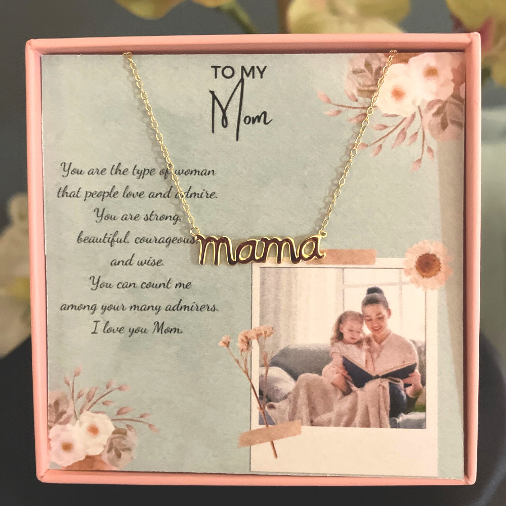 "Mama" Word  Sterling Silver Necklace Yellow Gold Plating