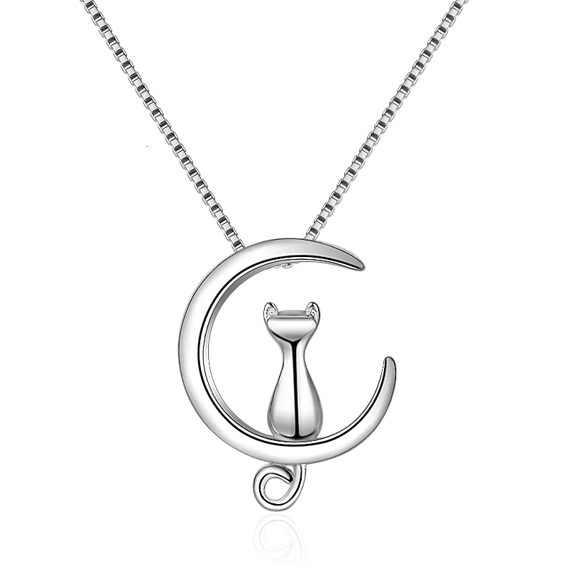 Moon and Cat  Sterling Silver Necklace