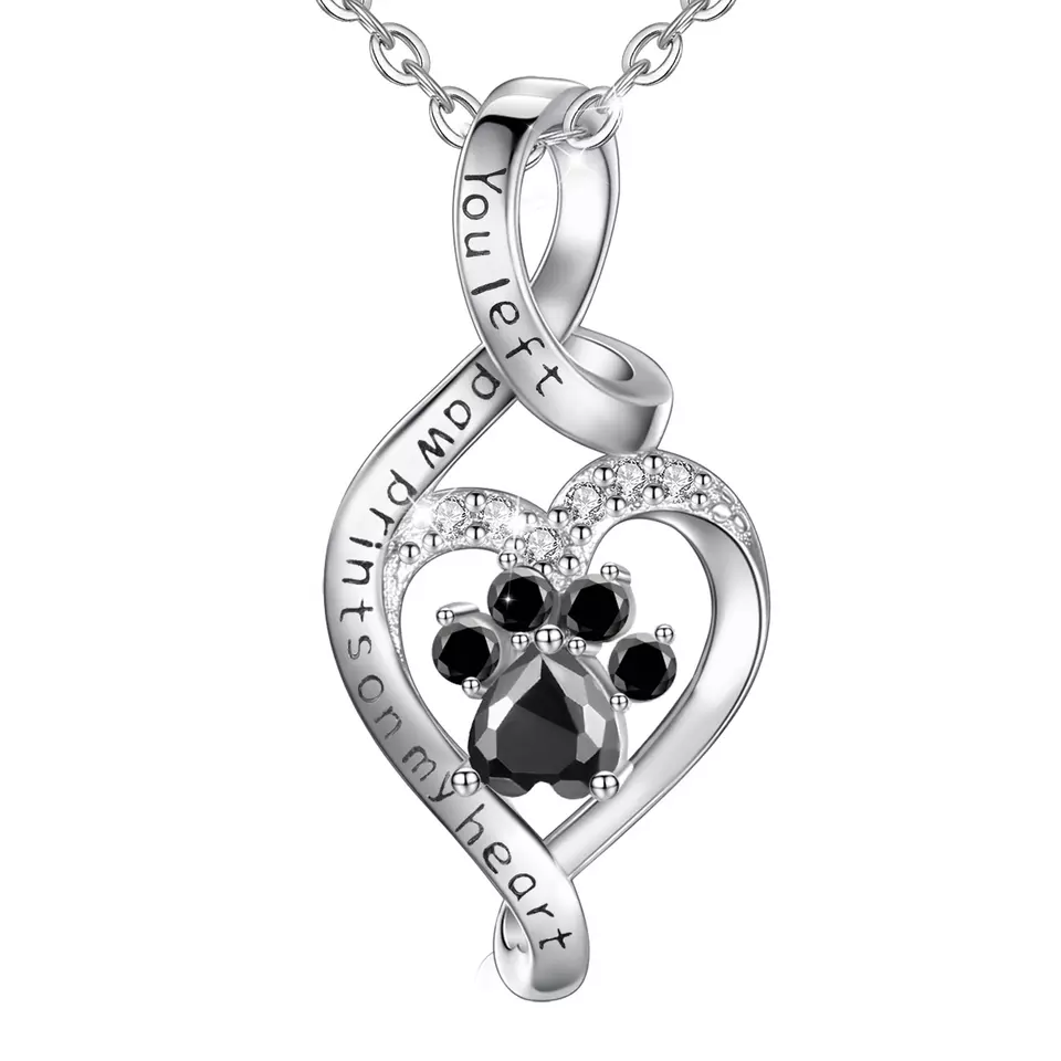 You Left Paw Prints On My Heart  Sterling Silver Necklace