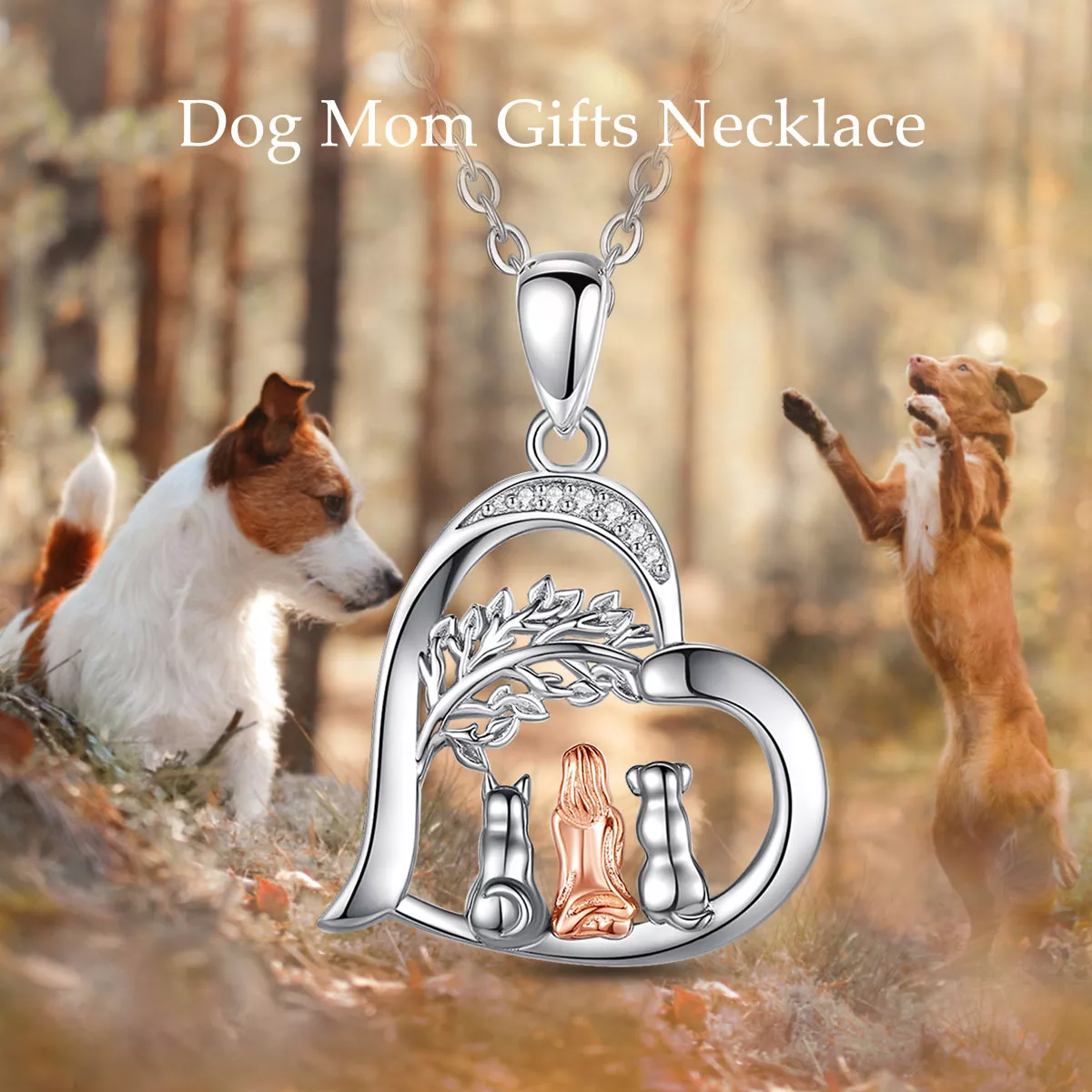 Always By My Side Two Dogs Sterling Silver Necklace