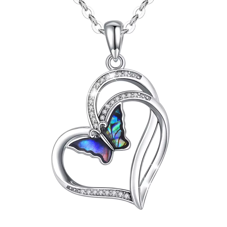 Elegant Blue Butterfly  Sterling Silver Necklace