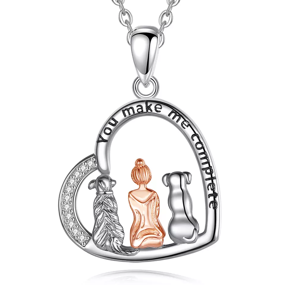 You Make Me Complete Two Dogs  Sterling Silver Necklace