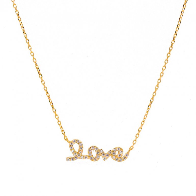 Love Word  Sterling Silver Yellow Gold Plated Necklace