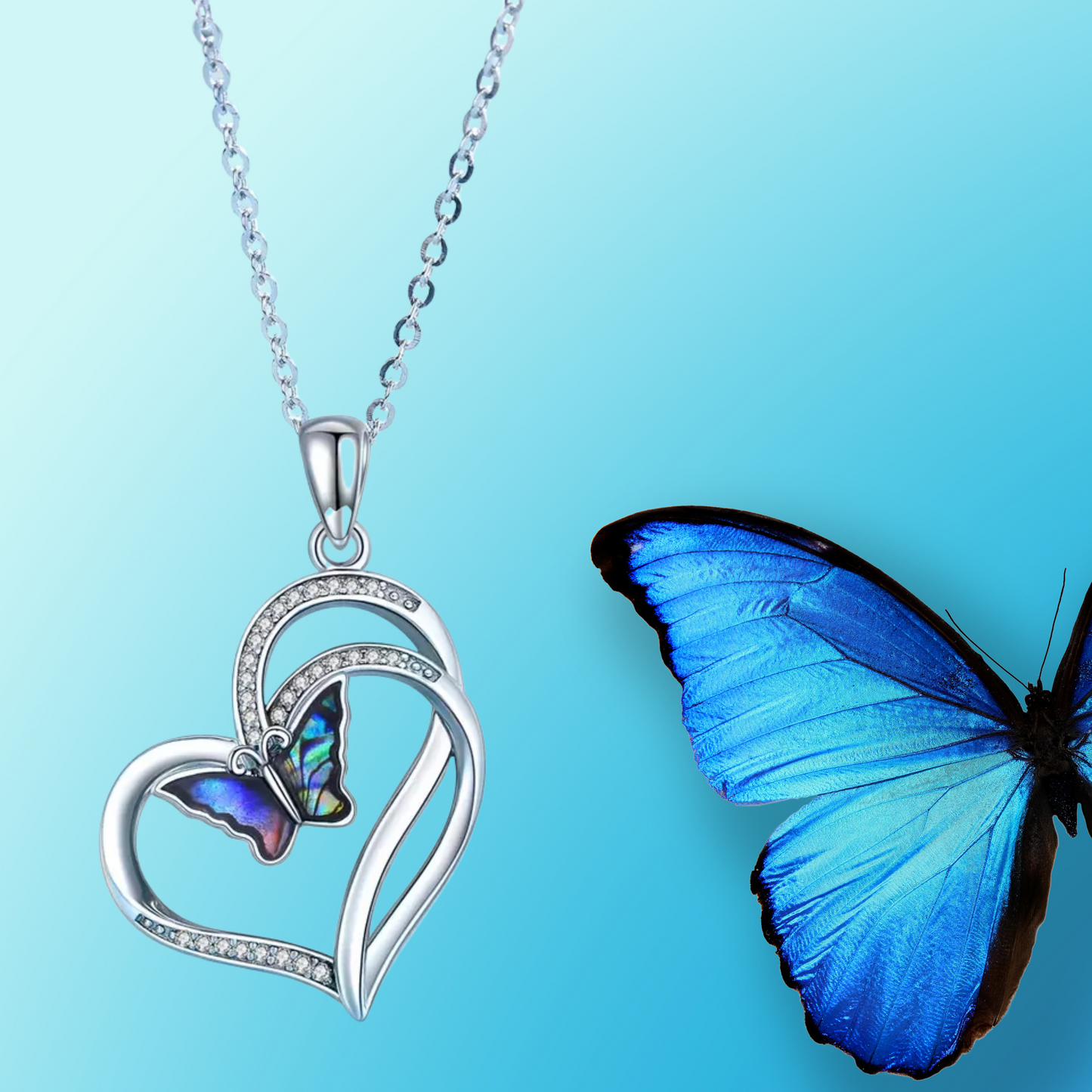 Elegant Blue Butterfly  Sterling Silver Necklace