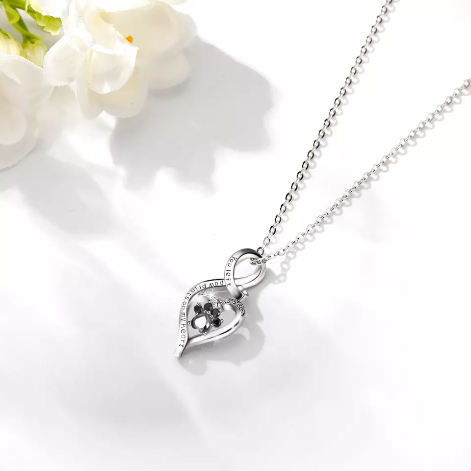 You Left Paw Prints On My Heart  Sterling Silver Necklace