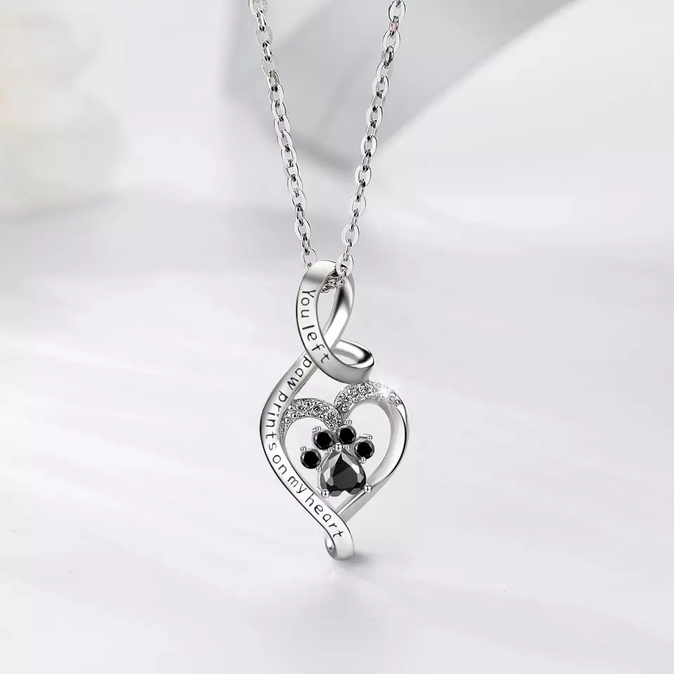 You Left Paw Prints On My Heart  Sterling Silver Necklace