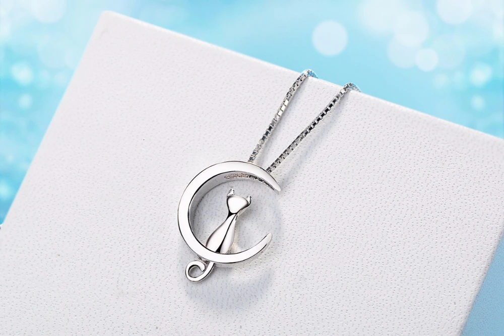 Moon and Cat  Sterling Silver Necklace