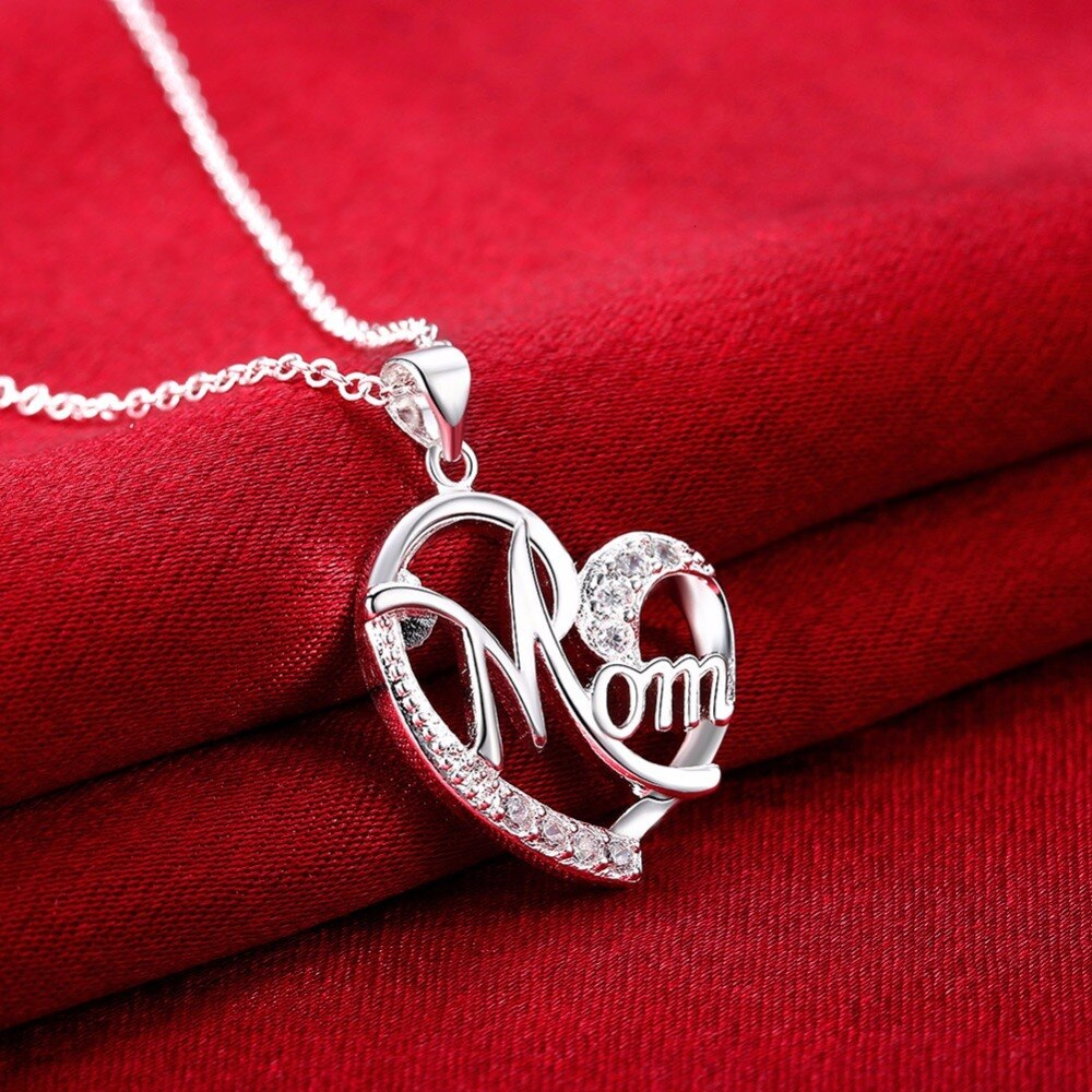 Mom Heart  Sterling Silver Necklace