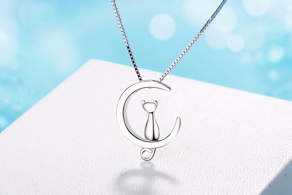 Moon and Cat  Sterling Silver Necklace