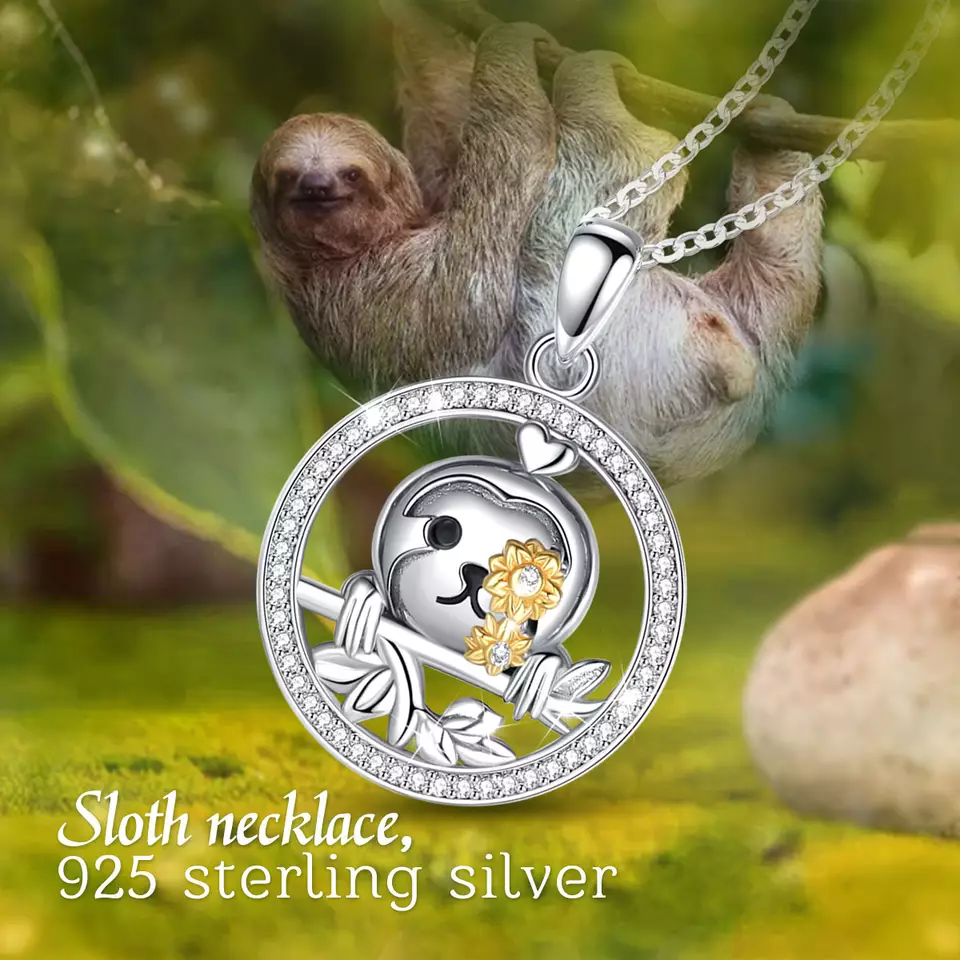 Cute Sloth  Sterling Silver Necklace