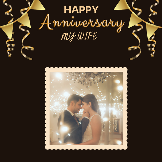 Romantic Black and Gold Happy Anniversary My Wife Message Card