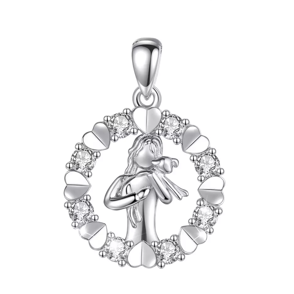 Elegant Circle of Life Girl and Dog  Sterling Silver Necklace