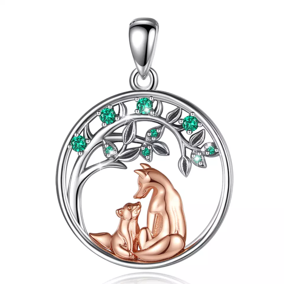 Elegant Fox and Baby  Sterling Silver Necklace