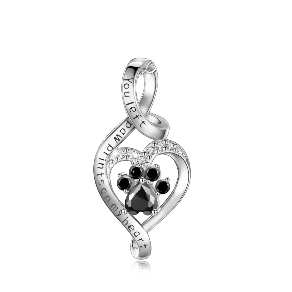 You Left Paw Prints On My Heart  Sterling Silver Necklace