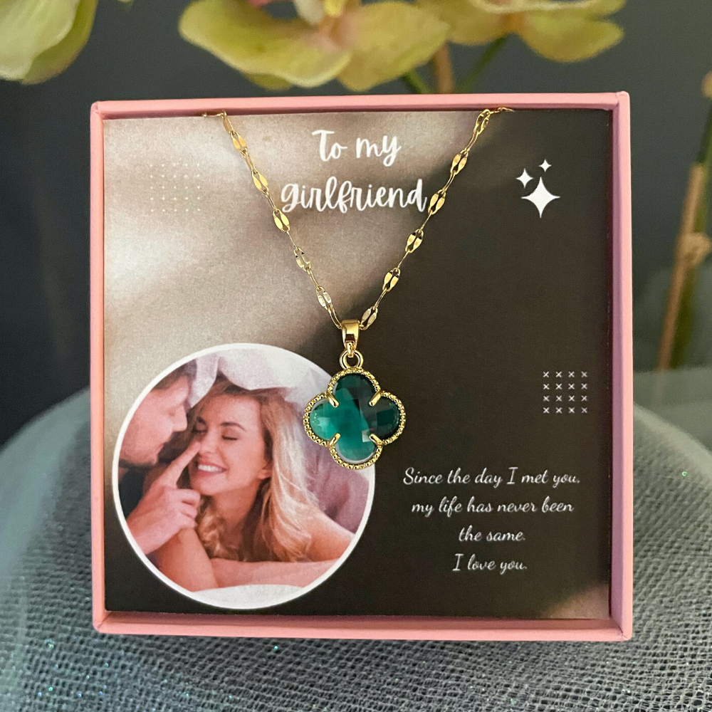 Four Leaf Clover Crystal Necklace 18k Gold Plated Green