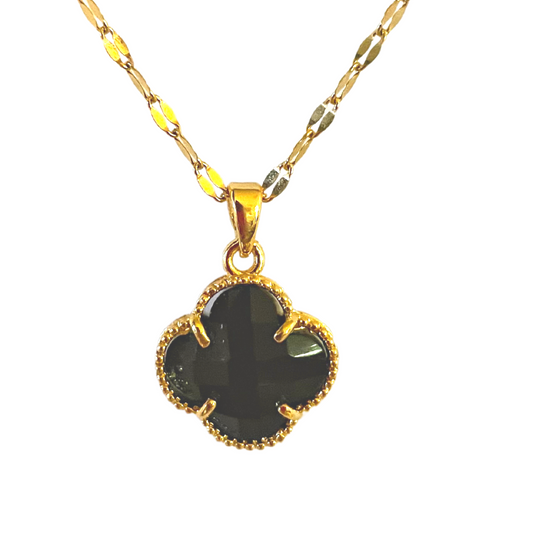 Four Leaf Clover Crystal Necklace 18k Gold Plated Black