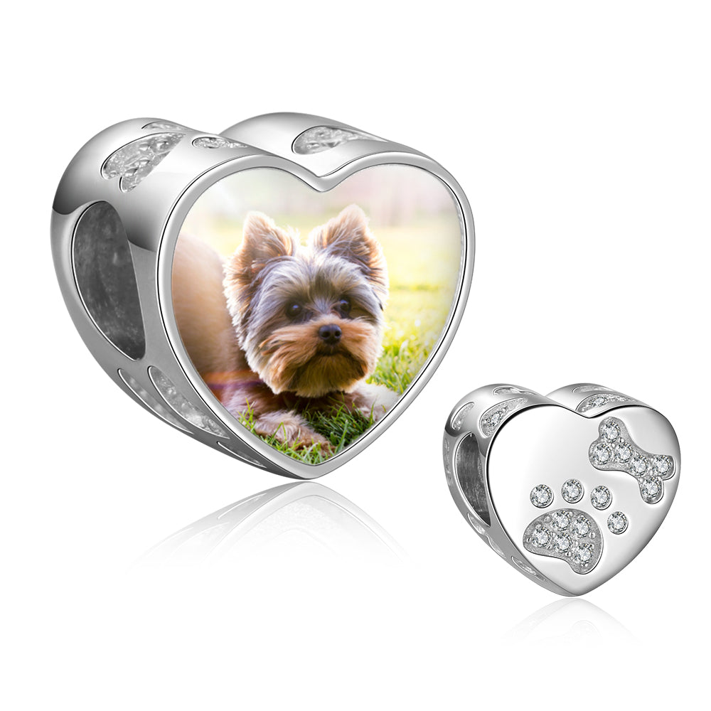 Sparkling Custom Photo Bracelet Charm - Paw Design