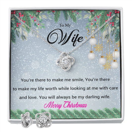 To My Wife Love Knot Earring & Necklace Set For Christmas