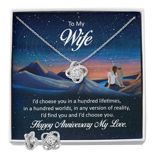 Love Knot Earrings and Necklace Set  Happy Anniversary Gift To Wife