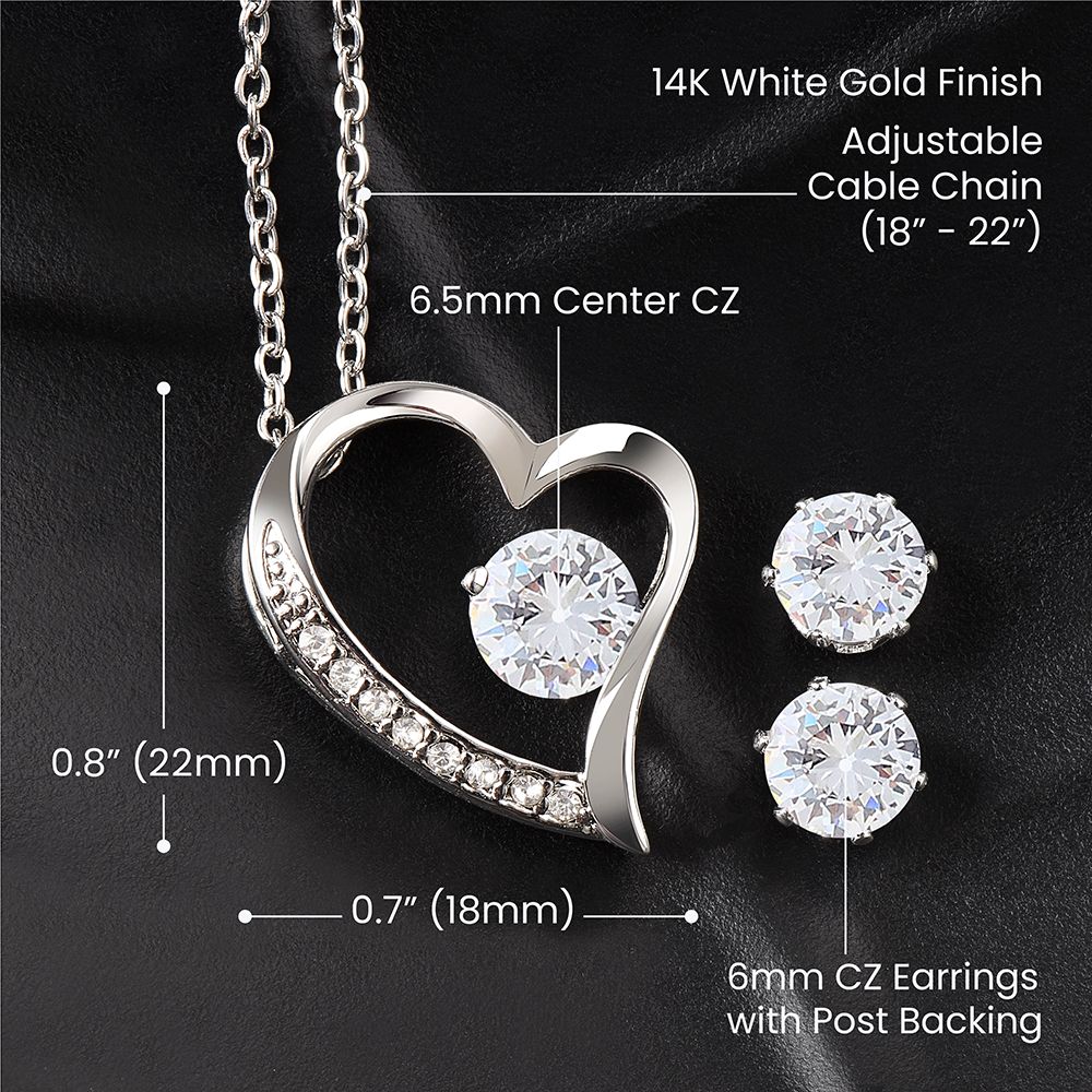 Forever Love Necklace For Wife and Clear CZ Earrings