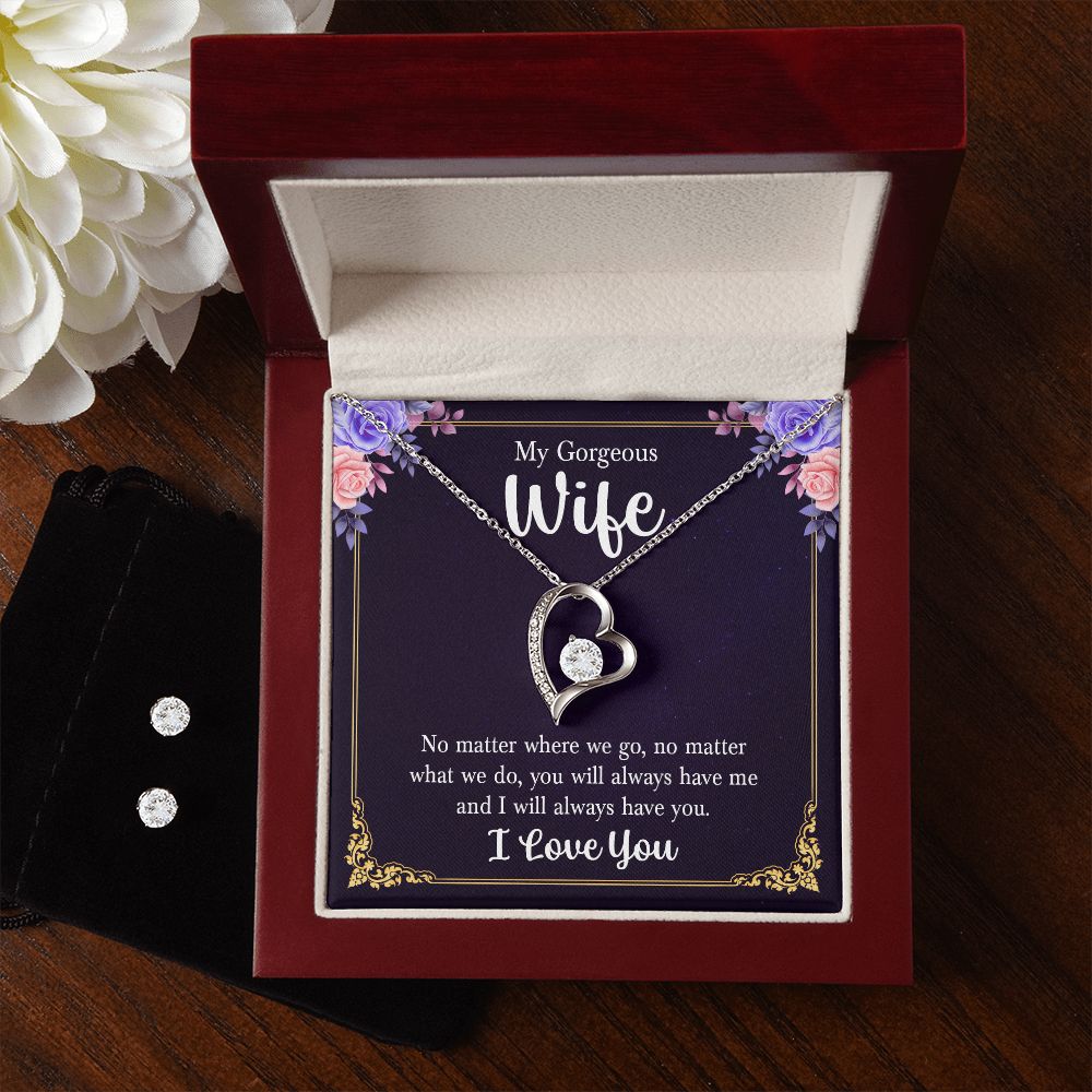 Forever Love Necklace For Wife and Clear CZ Earrings