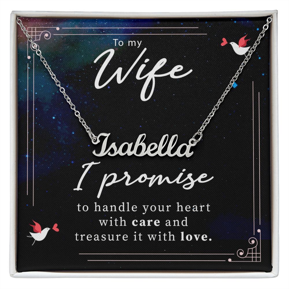 Custom Name Necklace for Wife with I Promise Message Card