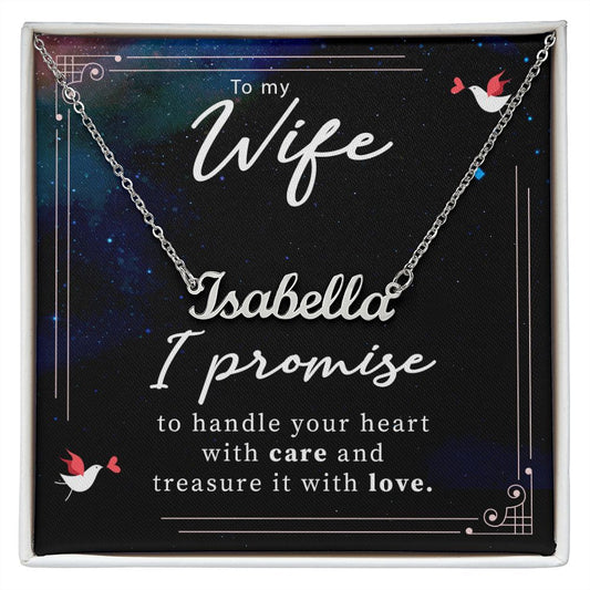 Custom Name Necklace for Wife with I Promise Message Card