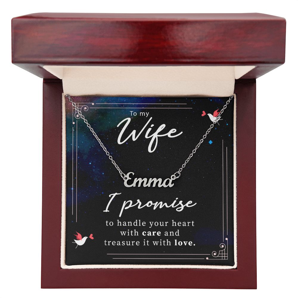Custom Name Necklace for Wife with I Promise Message Card