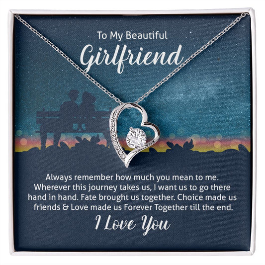 To My Beautiful Girlfriend Forever Love Message Card Necklace
