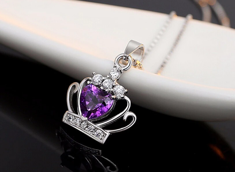 Princess Purple Crown Sterling Silver Necklace