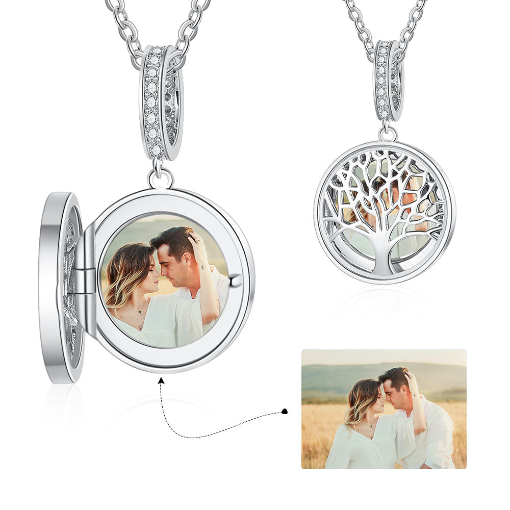 Personalized Sterling Silver Photo Necklace Tree of Life