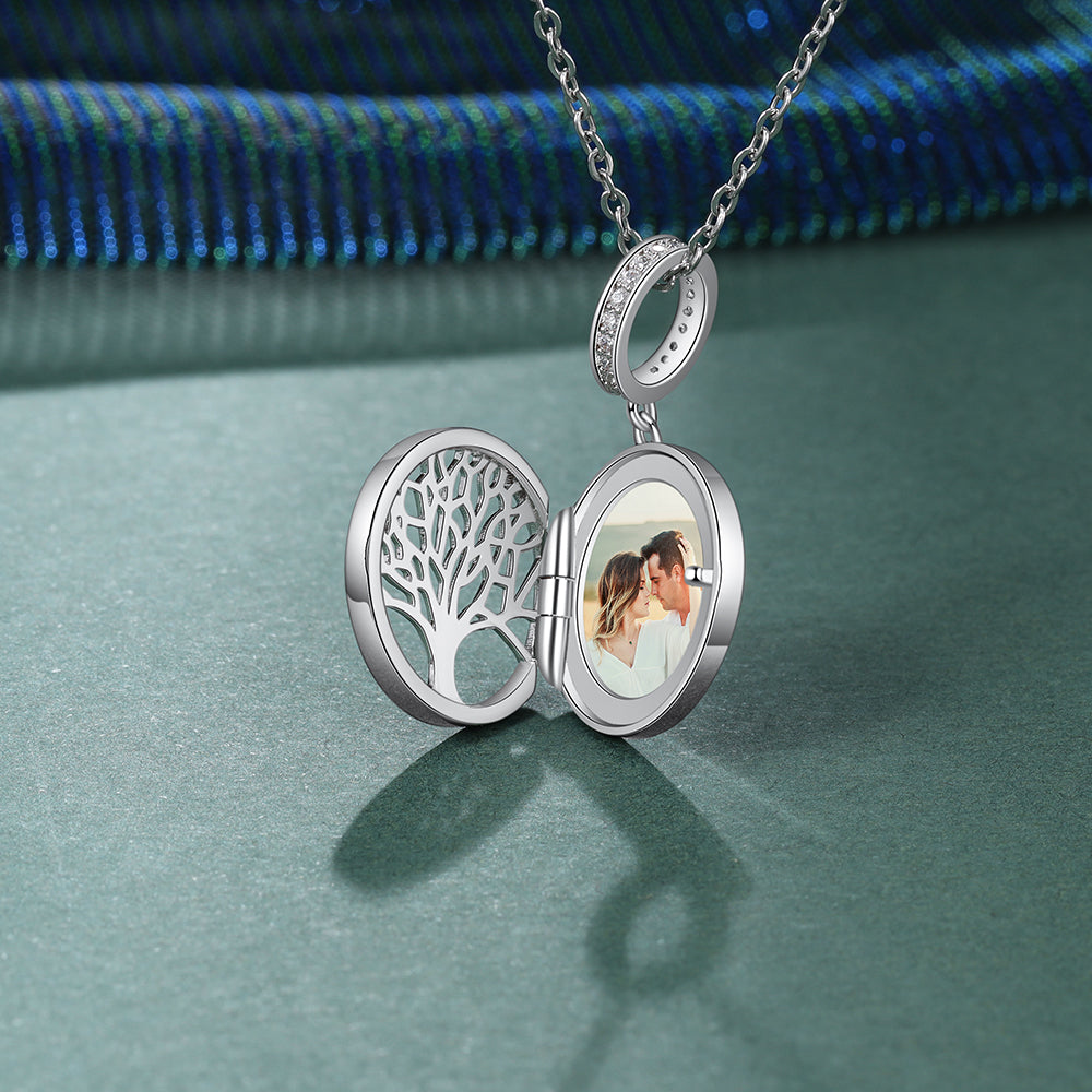 Personalized Sterling Silver Photo Necklace Tree of Life