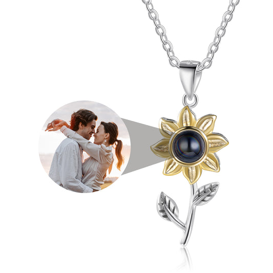 Custom Photo Projection Sunflower Necklace Sterling Silver