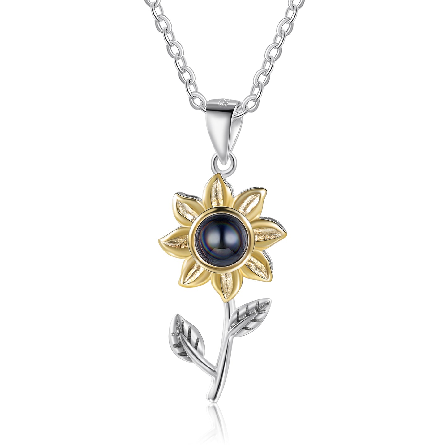 Custom Photo Projection Sunflower Necklace Sterling Silver