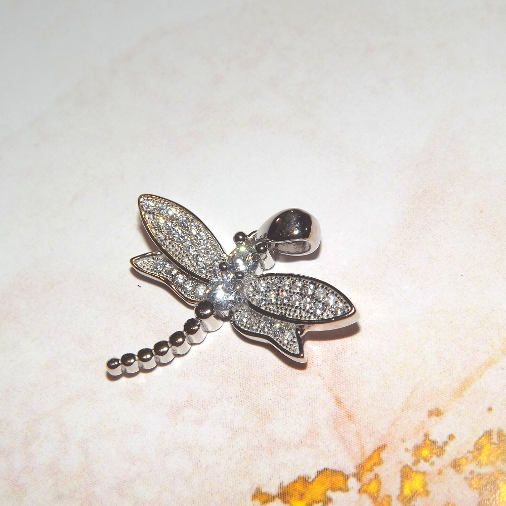 Sparkly Dragonfly  Sterling Silver Necklace