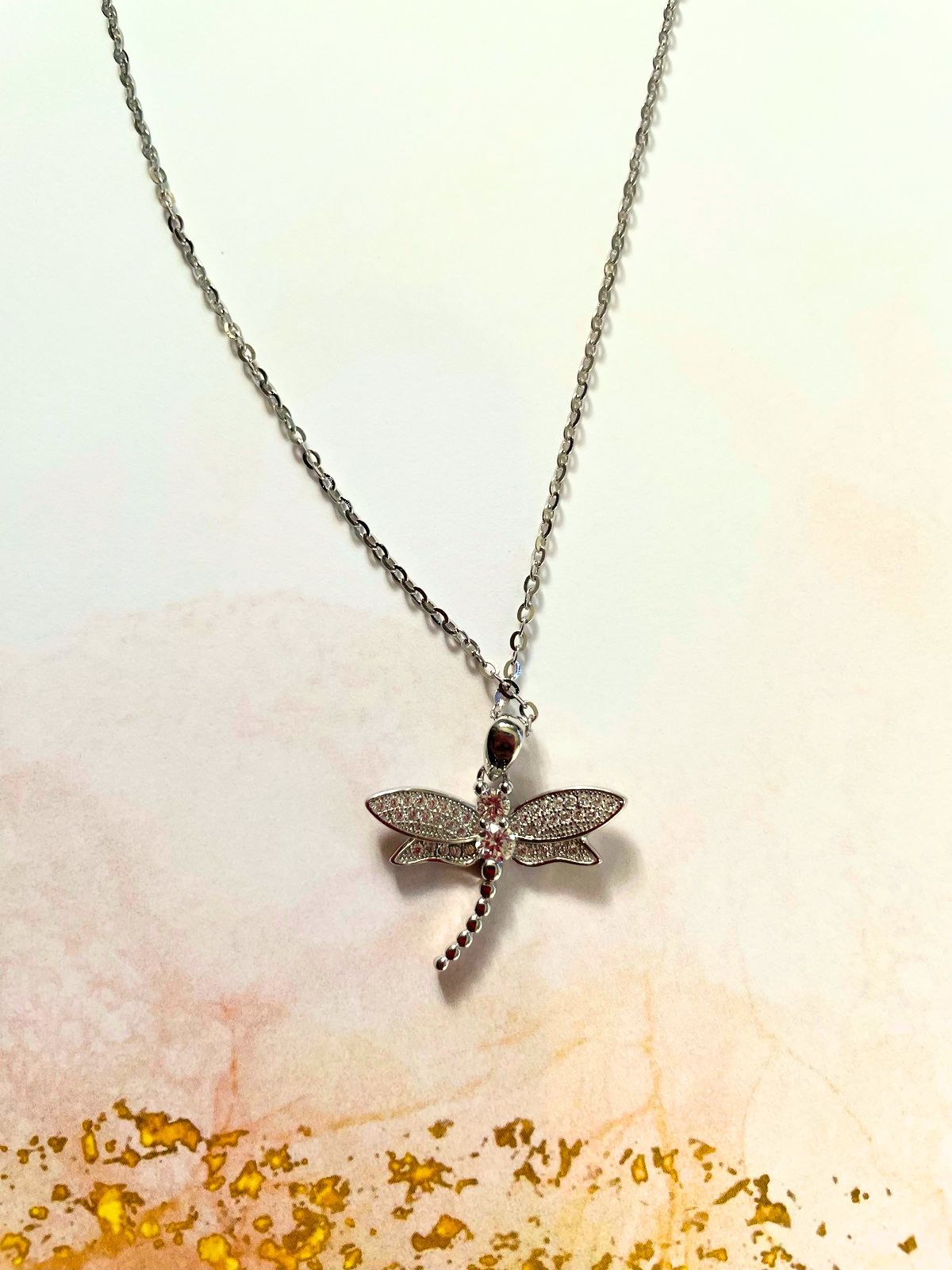 Sparkly Dragonfly  Sterling Silver Necklace