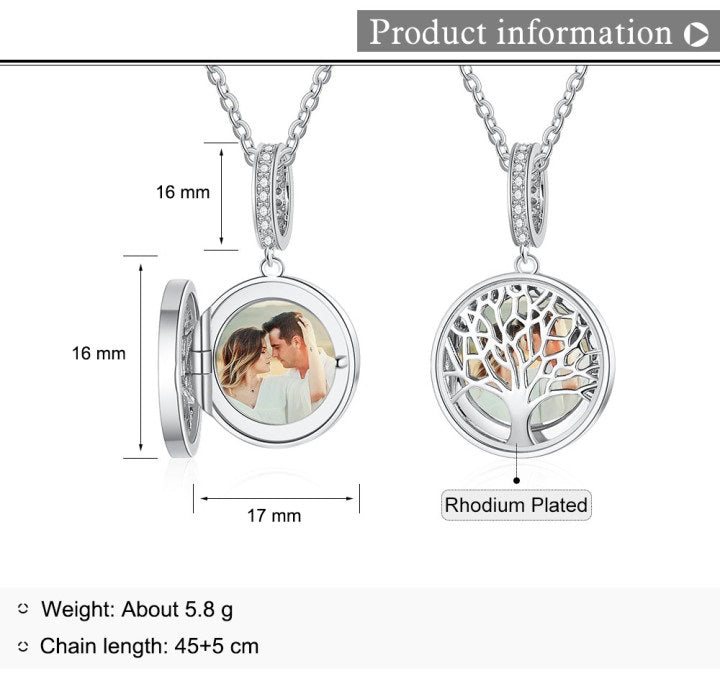 Personalized Sterling Silver Photo Necklace Tree of Life