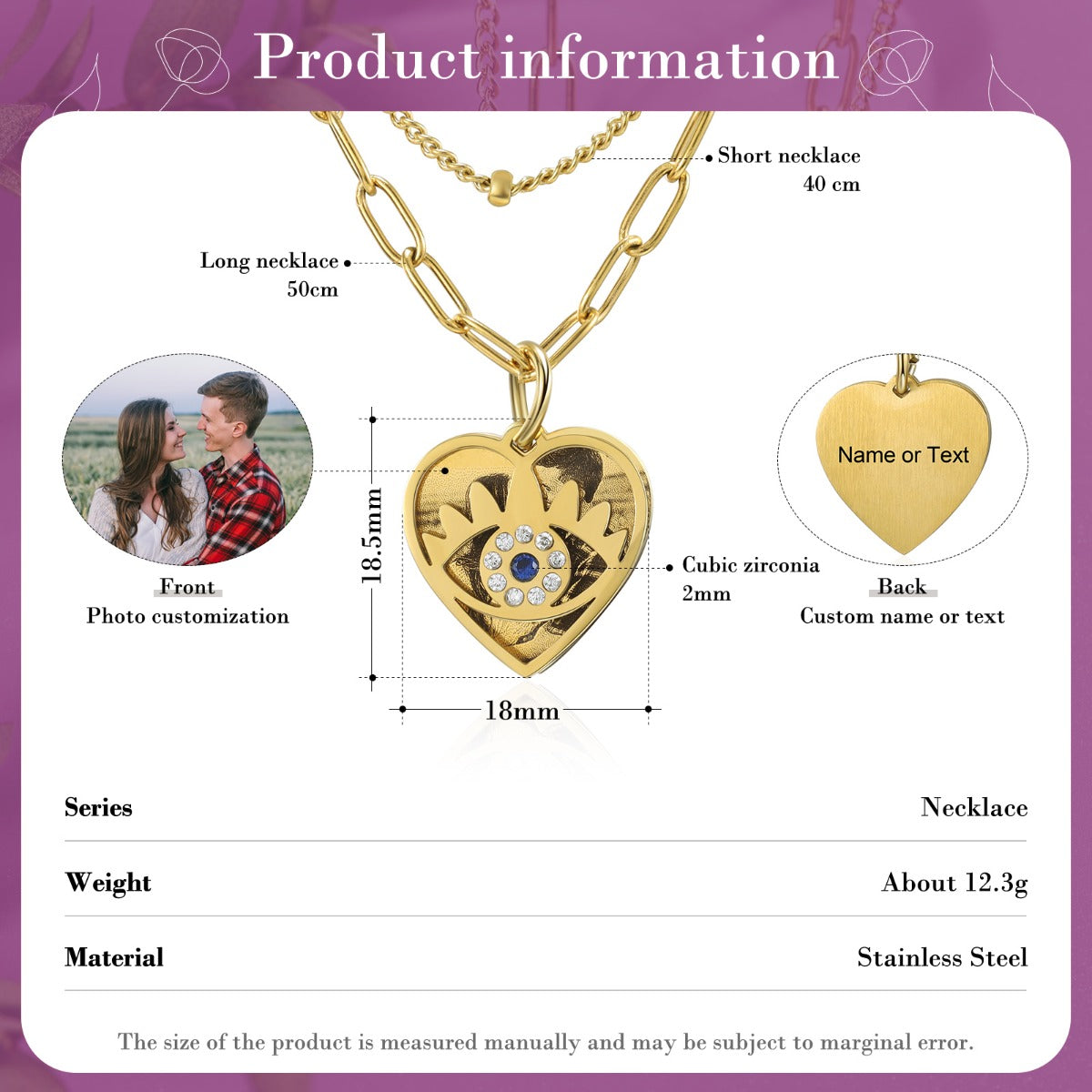 Personalized Photo Heart Evil Eye Necklace