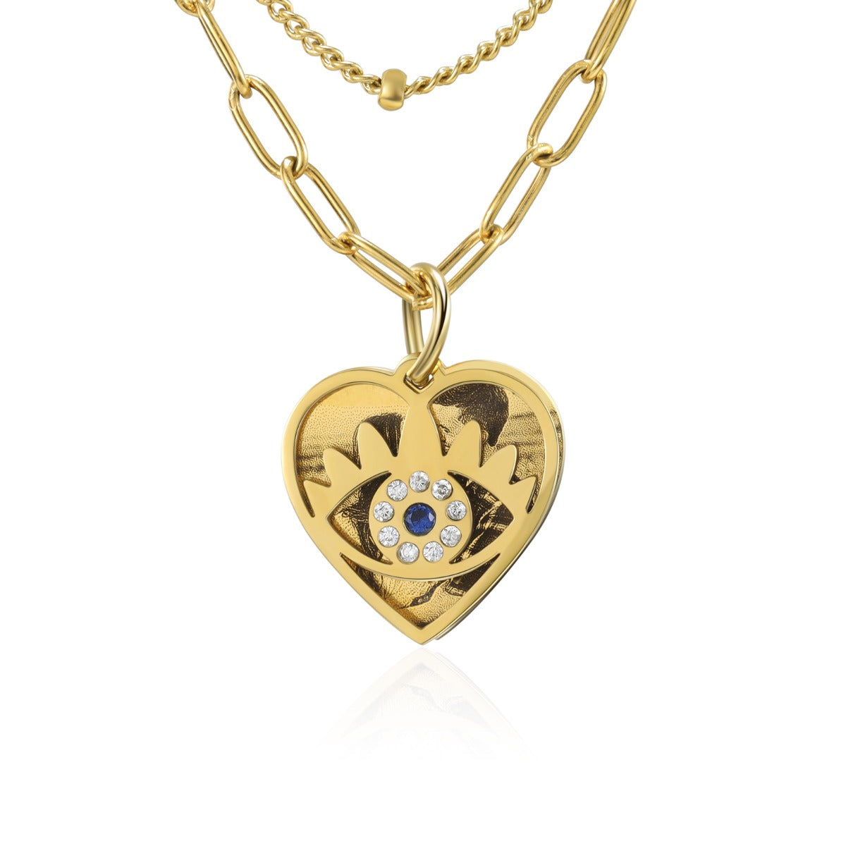 Personalized Photo Heart Evil Eye Necklace