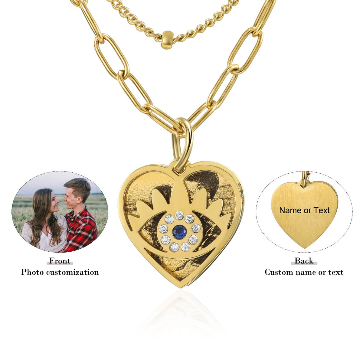 Personalized Photo Heart Evil Eye Necklace