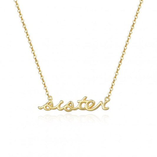 Cursive Sister Sterling Silver Necklace Yellow Gold Plated