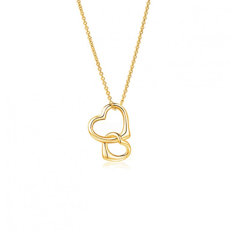 Intertwined Heart Necklace Sterling Silver 14K Gold Plated