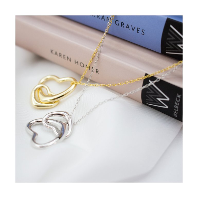 Intertwined Heart Necklace Sterling Silver 14K Gold Plated