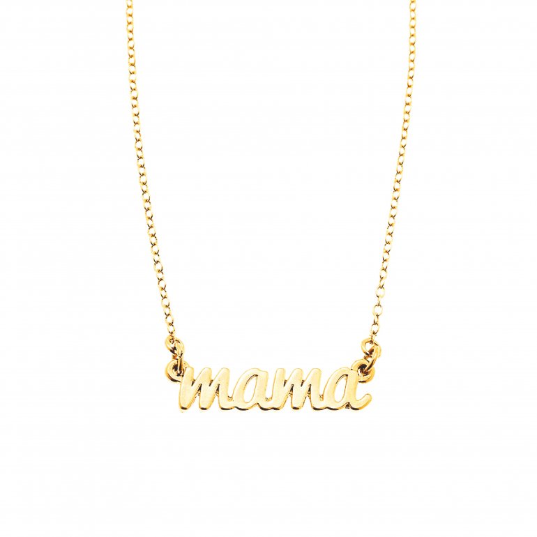 "Mama" Word  Sterling Silver Necklace Yellow Gold Plating